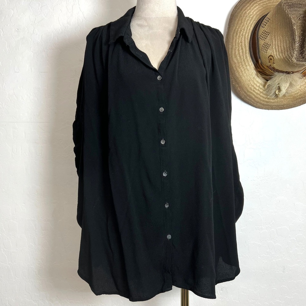 Madewell Black Button Down Shirt 100% Viscose Flowy Blouse Women's Plus Size 3X